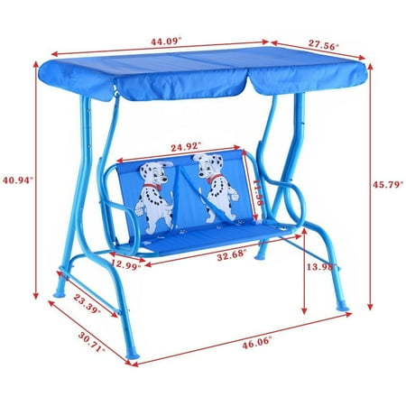 Kids Patio Swing Chair Children Porch Bench Canopy 2 Person Yard Furniture Blue