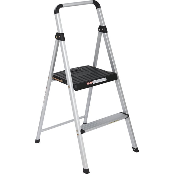 Cosco Lite Solutions 2 Step Stool 11628ABK4 - Foldable, Commercial Use - Silver — Residential Use, Standard Application