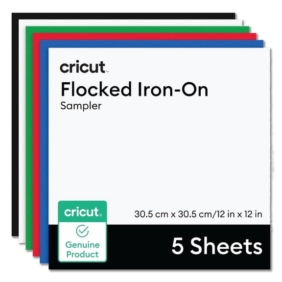 Cricut Iron-On Flocked Heat Transfer Vinyl Sheets, Multicolor Classics Sampler 12 in x 12 in, 5 Count