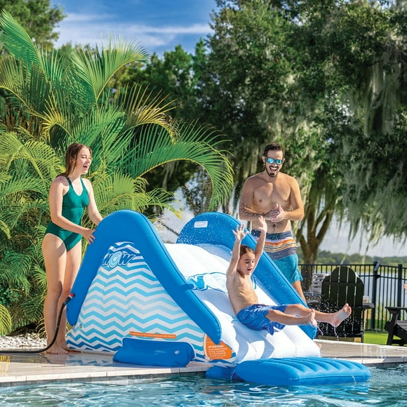 WOW Sports Inflatable Pool & Dock Slide with Built-in Sprinkler and Safety Bumper