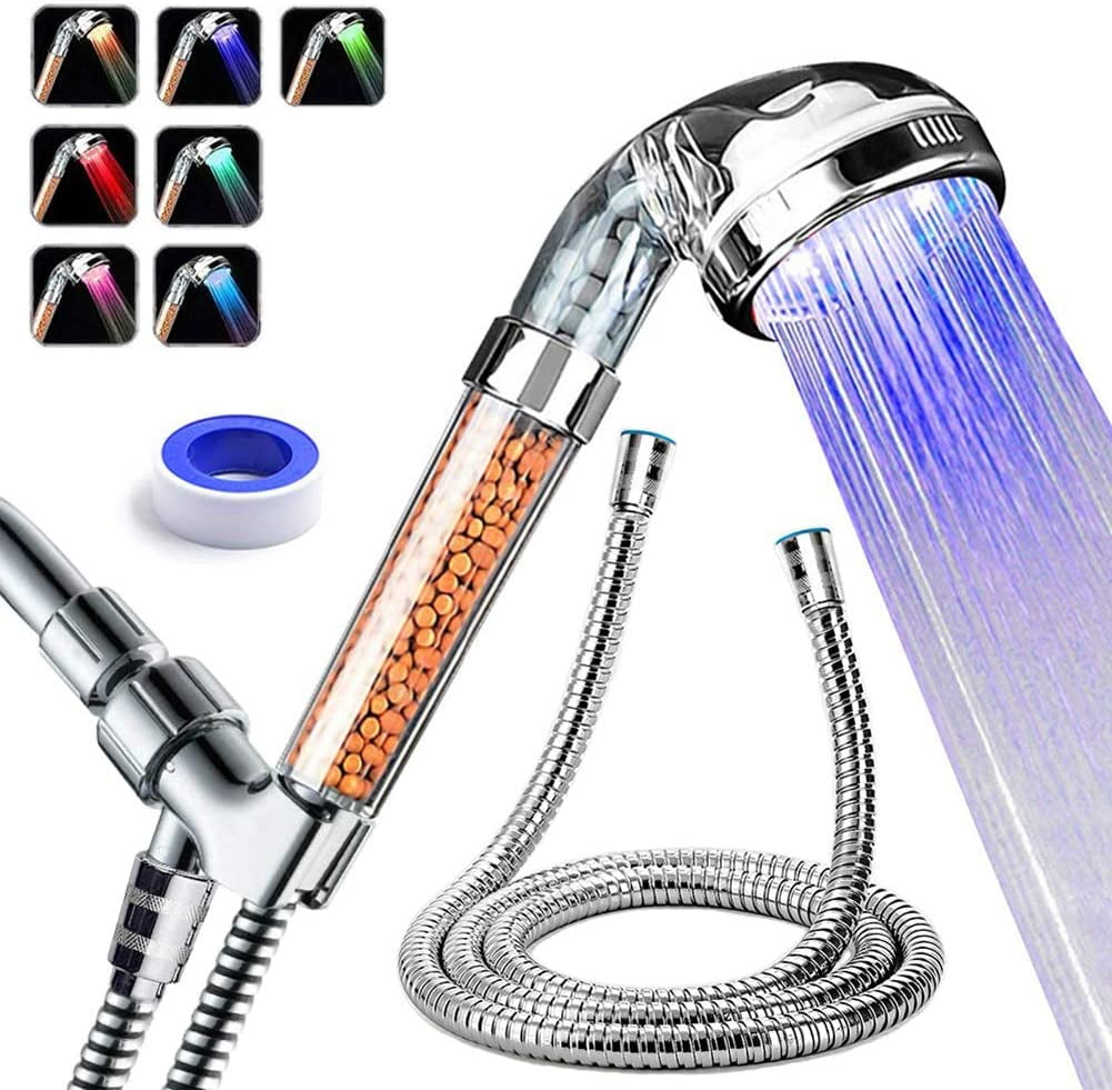 Water-Saving Shower Colorful LED High-Pressure Filter Negative Ionic Handheld Shower Head Bathroom Accessories Function Adjustable Jetting Shower