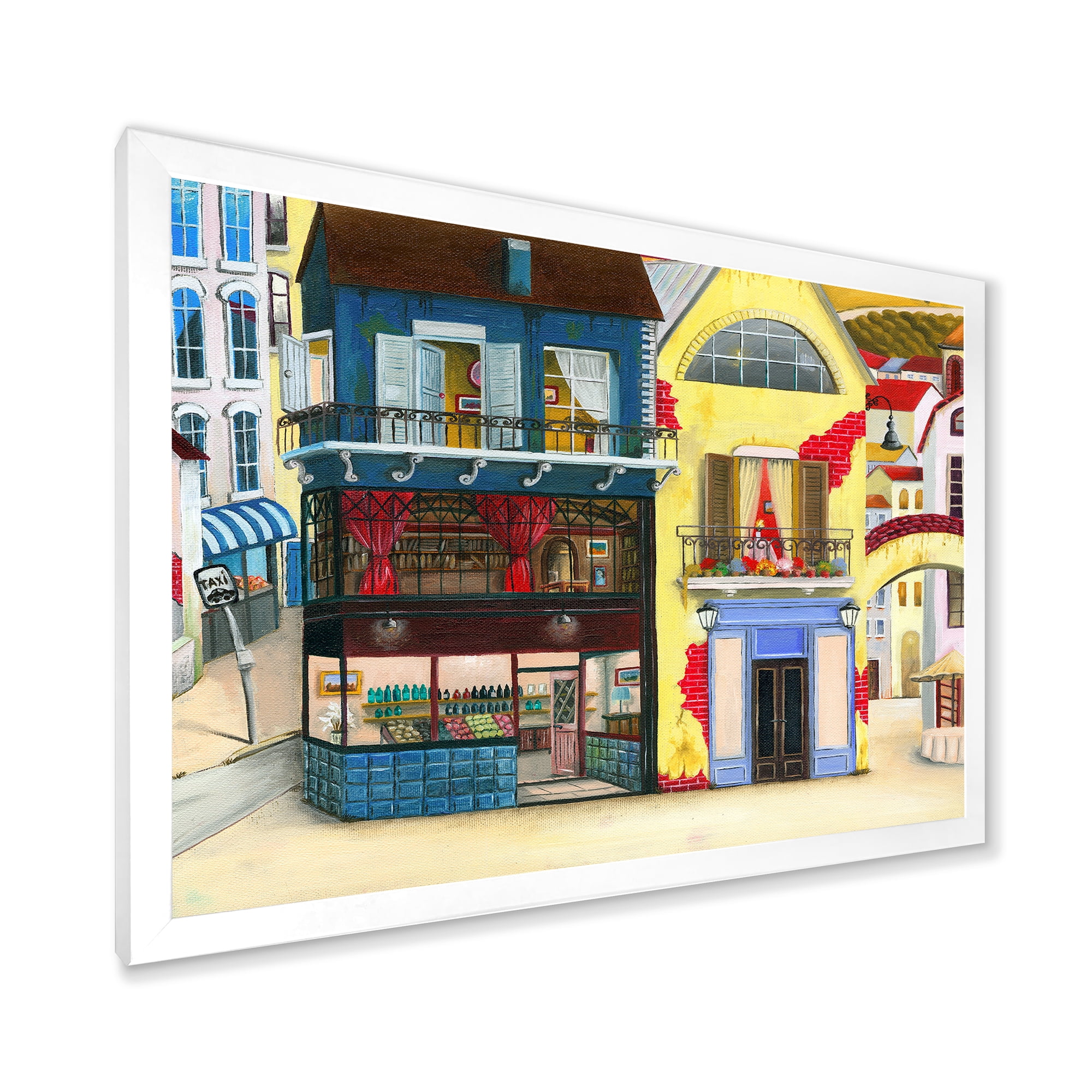 Designart 'The Colorful Facade of The Buildings In A Cozy Streets' French Country Framed Art Print