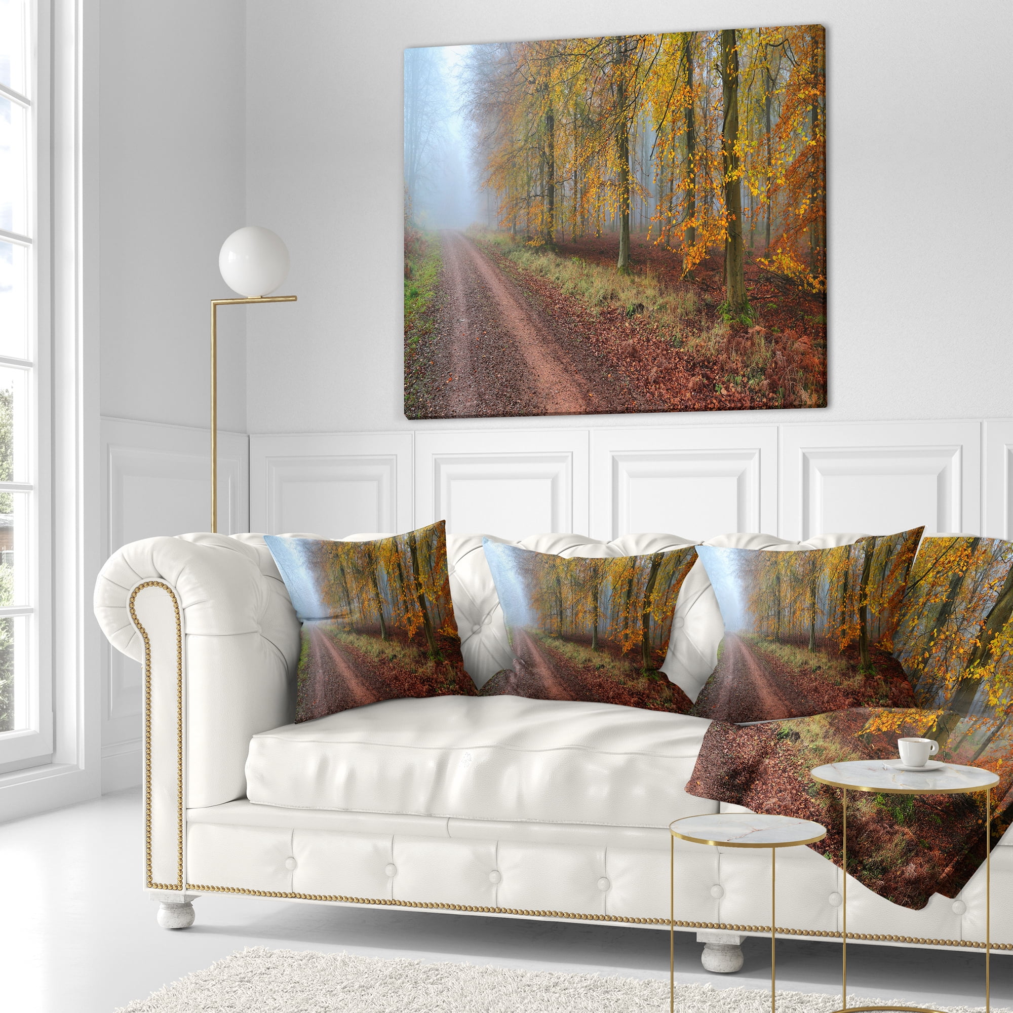 Designart Raising Sun in Fall Forest Panorama - Forest Throw Pillow - 18x18