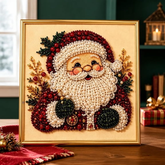 DIY Christmas Pearl Diamond Art Kits with Frame, Art Craft Kit for Adults