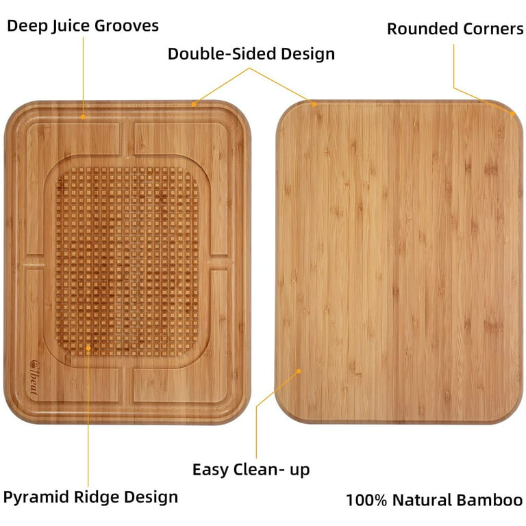 Cutting Boards for Kitchen, BEZIA 17 x 12 Thick Chopping Butcher Block  with Juice Groove, 100% Natural Bamboo Cheese Charcuterie Carving Serving