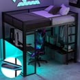 thumbnail image 3 of MIDOQIN Full Size Gaming Loft Bed with LED Desk, Metal Loft Bed Frame with Open Wardrobe & 3 Linen Storage Drawers, 3 of 7