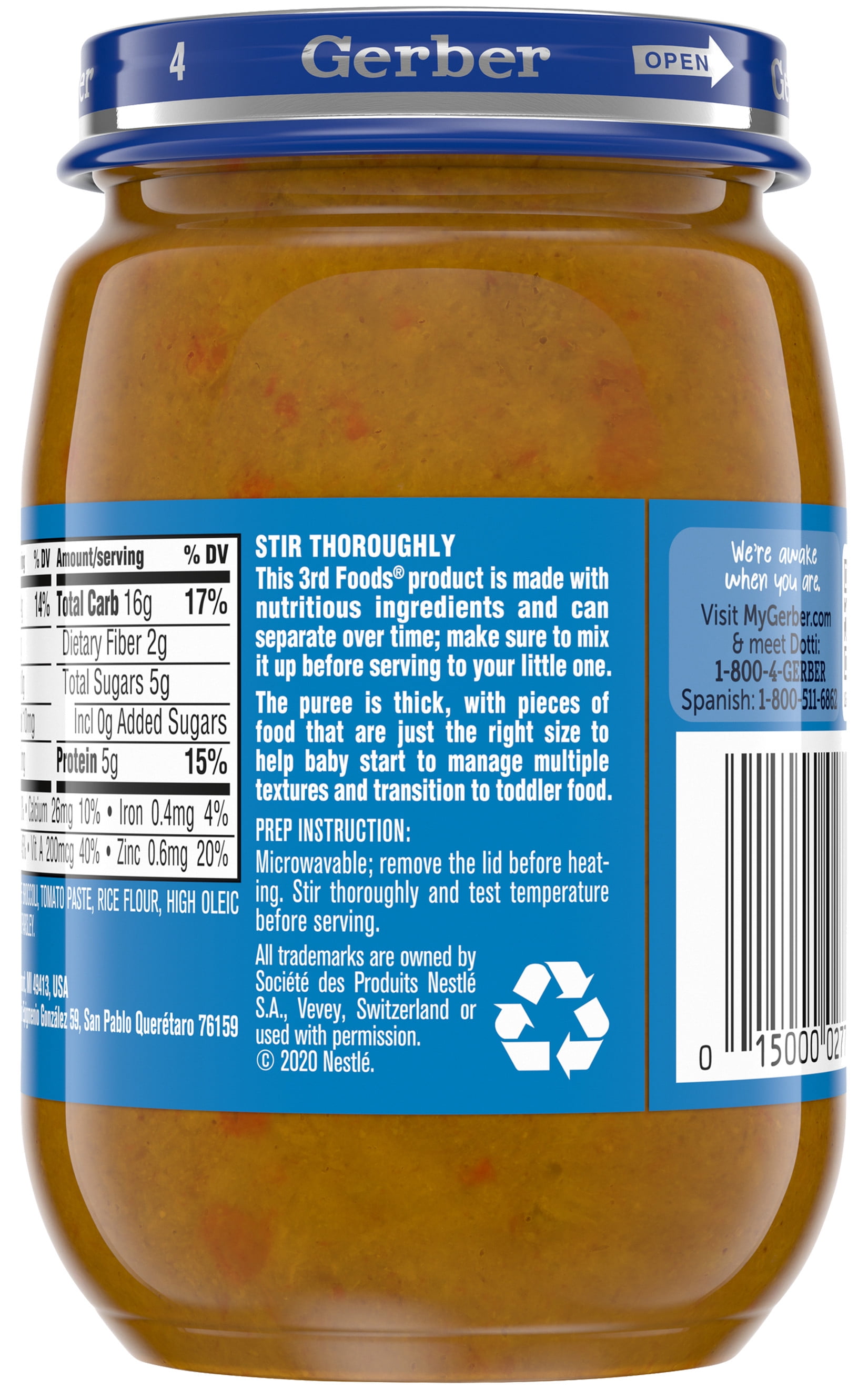 Gerber Mealtime for Baby Stage 3 Baby Food, Beef Vegetable, 6 oz Jar, 12 Pack