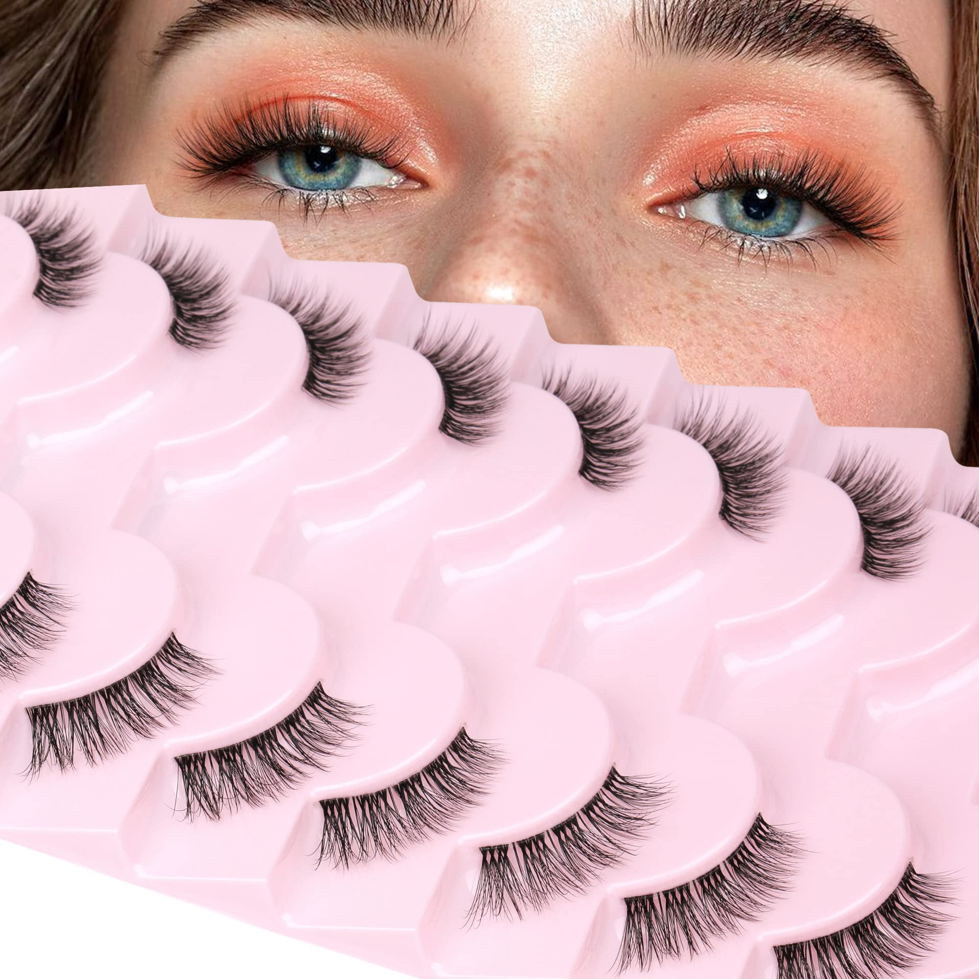 False Eyelashes 10 Pairs Manga Lashes Japanese Style Anime Thick Cosplay  Lashes Natural Look 16MM Spiky 8D Wispy Faux Mink Lashes Full Strip Doll