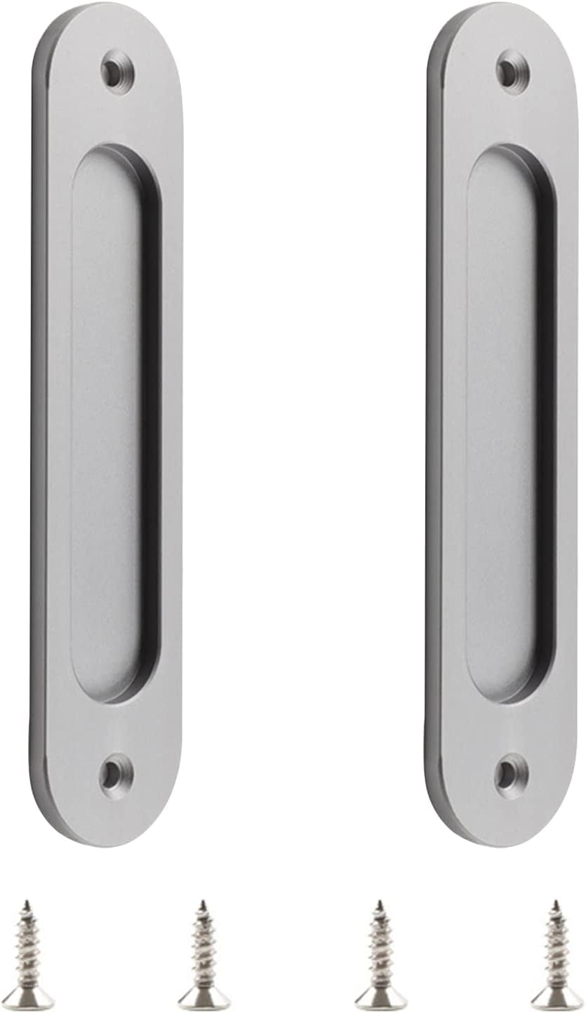 Oval Sliding Door Pulls, 2pcs Matte Gary Flush Pull Aluminum Alloy Closet Door Finger Pulls with