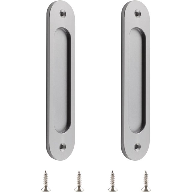 Oval Sliding Door Pulls, 2pcs Matte Gary Flush Pull Aluminum Alloy