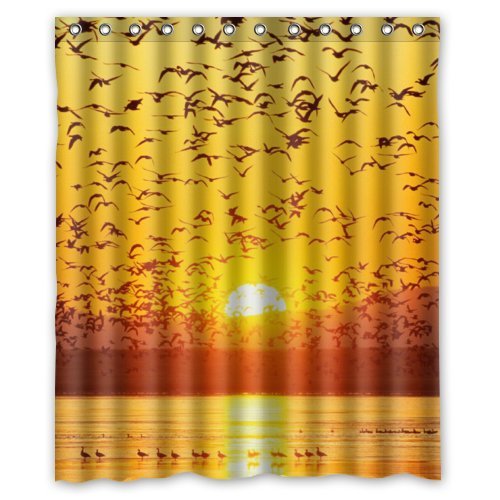 Cortina de ducha ABPHQTO Foto de Amanecer con Muchos Pajaros Volando Impermeable 150x180 cm