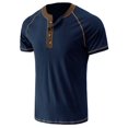 thumbnail image 3 of YDLCAFD Male Spring And Summer Retro Business Casual Travel Multi Buttons O Neck Solid Color T Shirt Short Sleeve Top, 3 of 5