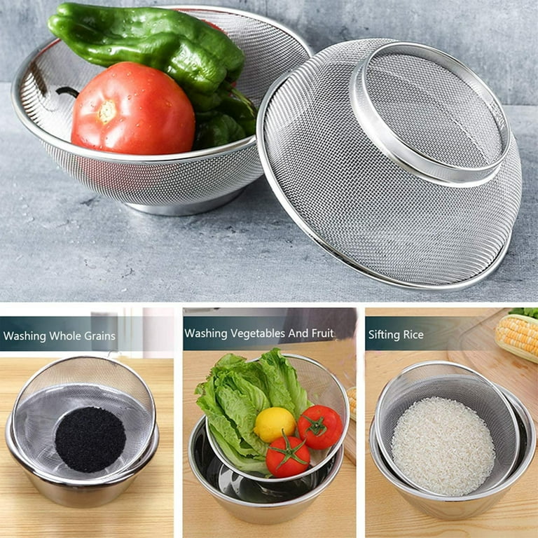 Yirtree Stainless Steel Rice Washing Bowl Versatile 3 In 1 Colander and Kitchen Strainer for Rice Vegetables Fruit