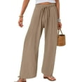 thumbnail image 6 of vigerkar Women's Cotton Linen Drawstring Wide Leg Pants High Waisted Casual Loose Trousers Straight Pants with Pockets Khaki, XXL, 6 of 6