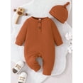 thumbnail image 2 of Infant Baby 2Pcs Fall Outfits Long Sleeve Round Neck Button Up Jumpsuit with Hat Set, 2 of 8