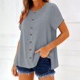 thumbnail image 4 of Women's Cotton Linen Top, Short Sleeve Round Neck Button Down Long Length Cardigan, Cute & Casual Summer Shirt for Layering, Beach Cover Up, and Vacation Wear-Gray, 4 of 6