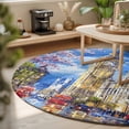 Big Ben 6ft Non Slip Round Area Rug Spring Cherry Blossoms Red Bus ...
