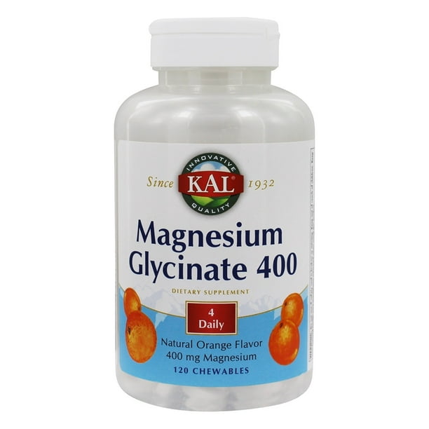 KAL Magnesium Glycinate 400 Vegan, NonGMO, No Soy, Dairy, or Gluten 120 Chewables Walmart