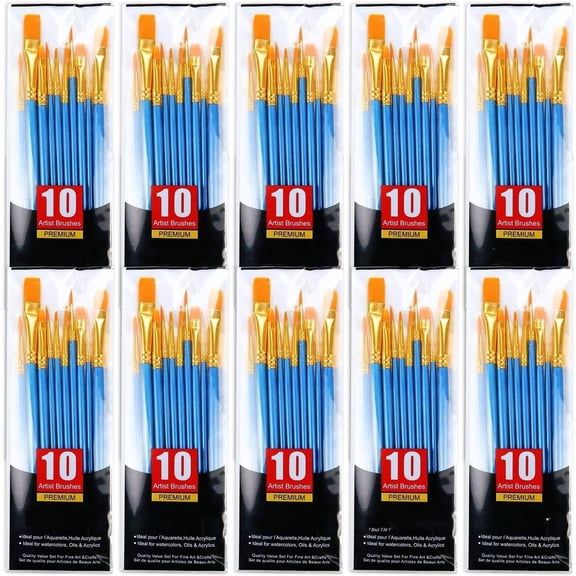 Paint Brush Set,10 Pack 100 Pcs Acrylic Paint Brushes Artist Paint Brushes for Oil Watercolor Acrylic Face Rock Painting（Blue）