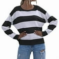 thumbnail image 3 of Womens Long Sleeve Shirts Casual Loose Fit Striped Tops Knit Pullover Sweaters Black S, 3 of 9