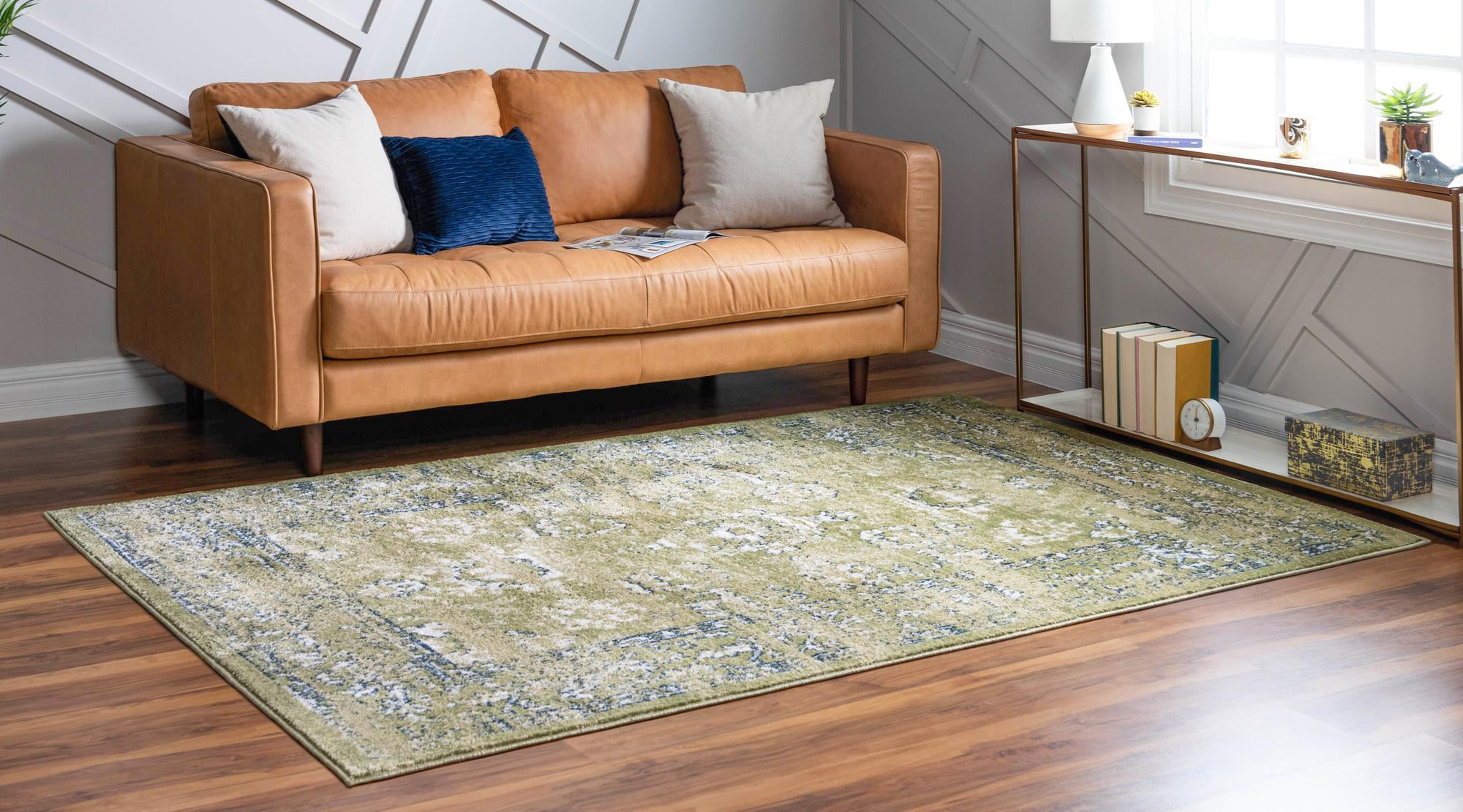 Open Floorplans Rugs.com Charleston Collection Rug 8' x 10' Green Low-Pile Rug Perfect for Living Rooms Large Dining Rooms