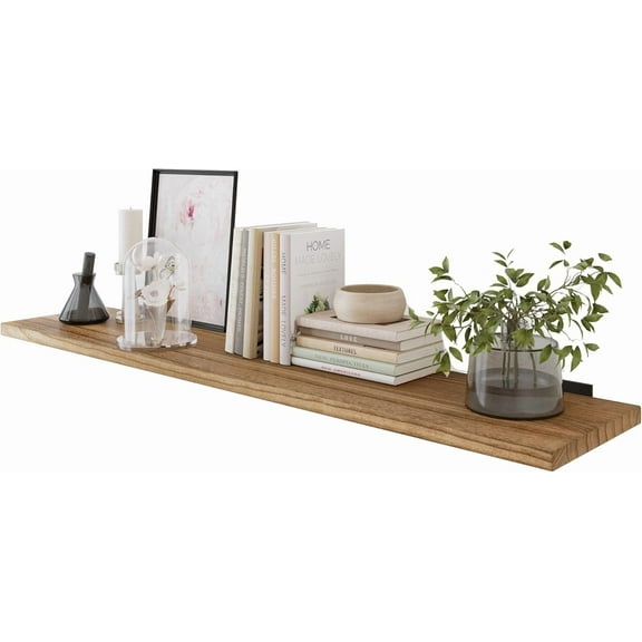 Palm 48 inch Long, 10" Deep, 1" Thick Wood Floating Shelves for Bedroom, Wall Mounted Rustic Bookshelf, Wooden Shelf for Storage, Decor, Books, Plants, Burnt Finish