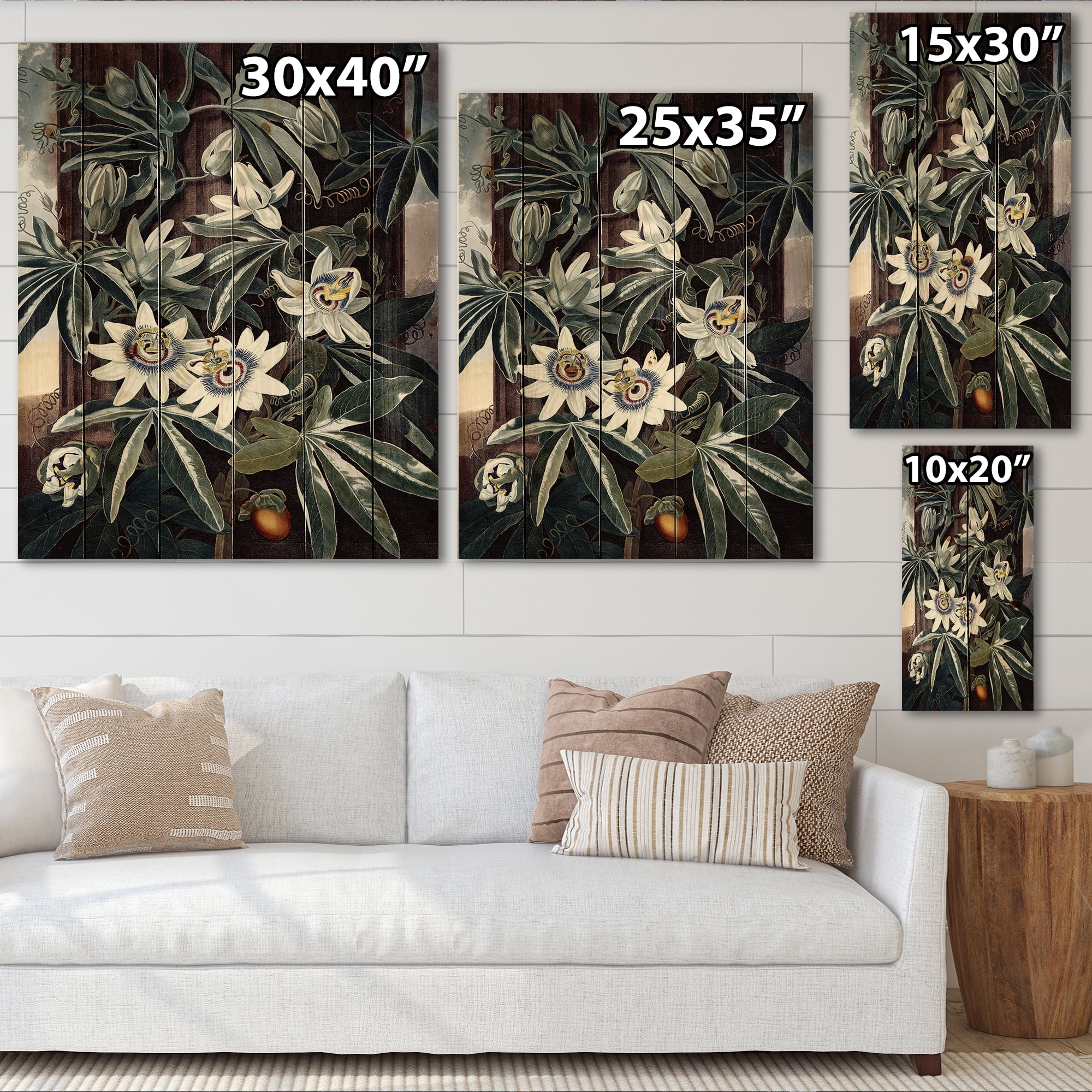Designart 'Ancient Flowers I' Traditional Print on Natural Pine Wood