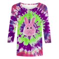 thumbnail image 5 of Liquidation d'Été Staron Hauts de Pâques pour Femmes Manches 3/4 Col Rond T-Shirts Habillés Décontractés Graphiques Basiques T-Shirts Amples d'Été Blouses Décontractées, 5 of 5