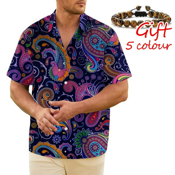 Paisley Floral Hawaiian Top Polyester Fabric Top Summer Shirt for Travelling and Dating