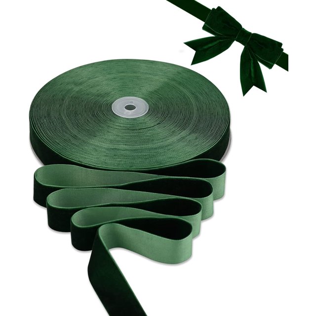 BokingOne Dark Green Velvet Ribbon 1 Inch X 30 Yds Wide Vintage Nylon Velvet Wired Ribbon with Spool for Gift Wrapping Wedding Decorations Home Decor Arts Crafts Projects