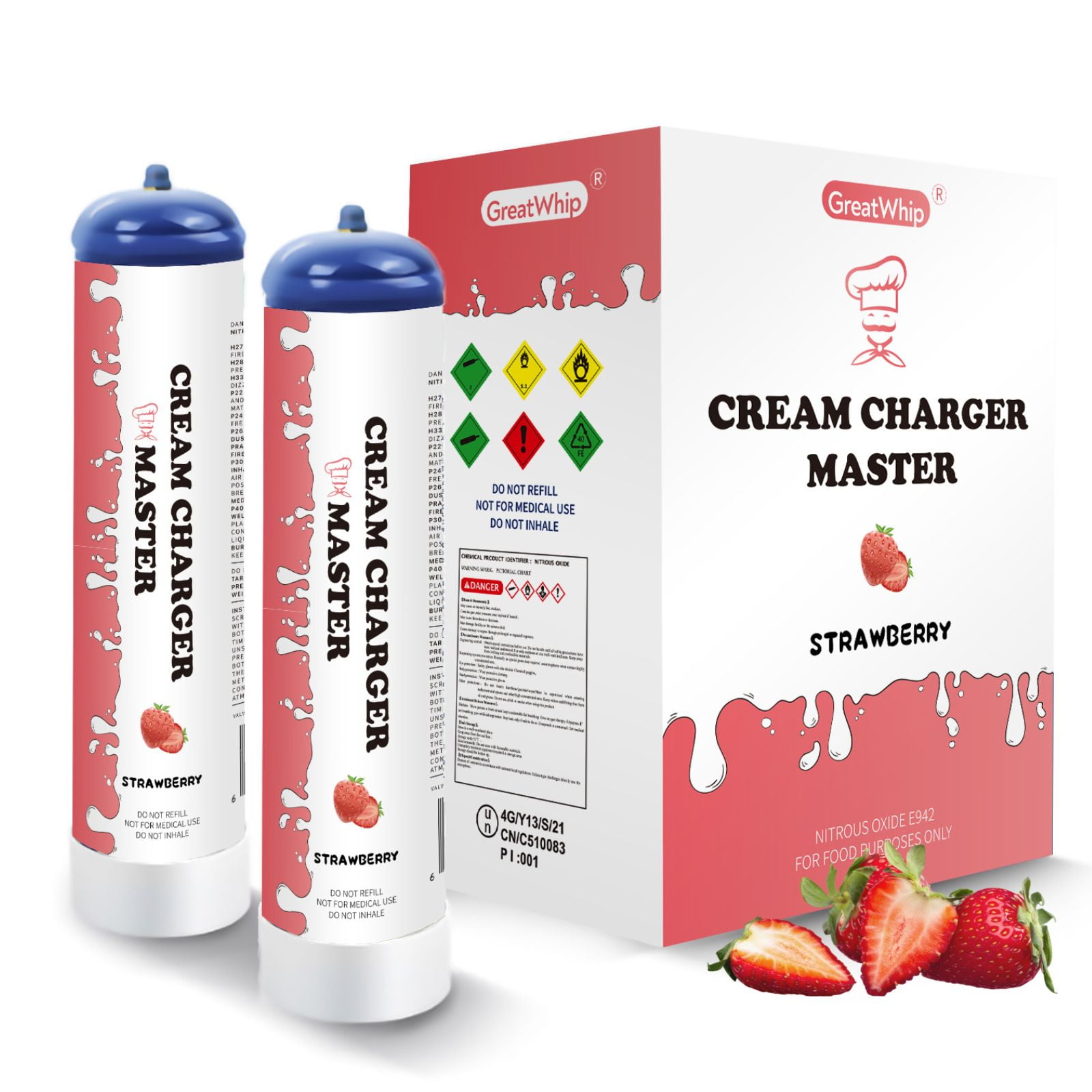 GreatWhip N2O Whipped Cream Chargers Strawberry Flavored Cartridges