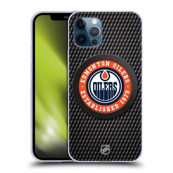 Head Case Designs Officially Licensed NHL Edmonton Oilers Puck Texture Soft Gel Case Compatible with Apple iPhone 12 / iPhone 12 Pro