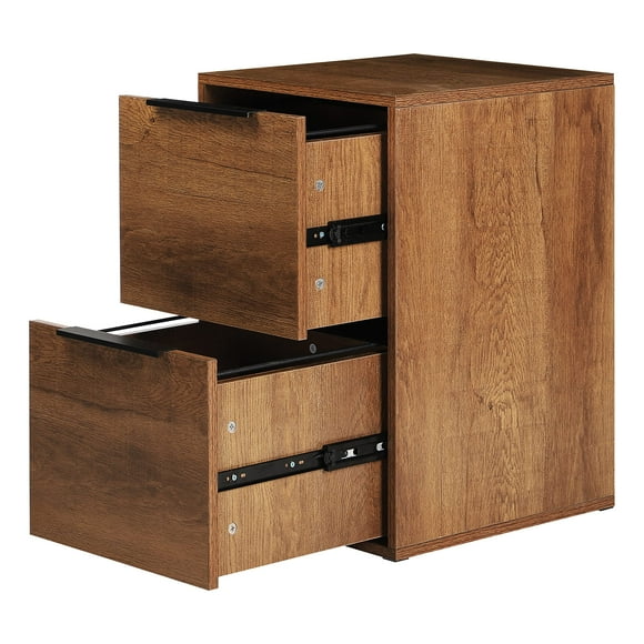 LUCYPAL Wooden File Cabinet 2 Drawer,Vertical Storage Filing Cabinet with Hanging Bars for Letter Size,File Storage Cabinet Used for Home Office, Brown Assemble Required