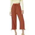 thumbnail image 1 of Women's Solid Color Drawstring Cropped Linen Pants - Casual Capri Trousers, Breathable Polyester Blend, 1 of 6