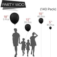 thumbnail image 2 of Black Balloon Set (140 Pieces) Includes four sizes of black balloon arch decorations: 18-inch, 12-inch, 10-inch, and 5-inch. Ideal for decorating baby showers, birthdays, graduations, anniversaries,, 2 of 5