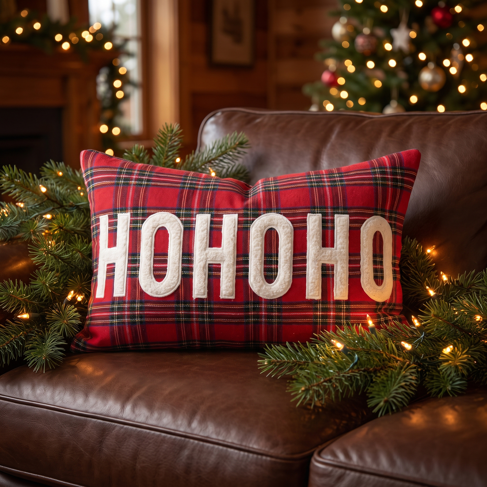 Unique Bargains Plaid Throw Pillow Covers Tartan Cushion Cases Red Plaid HoHoHo 20"x12"