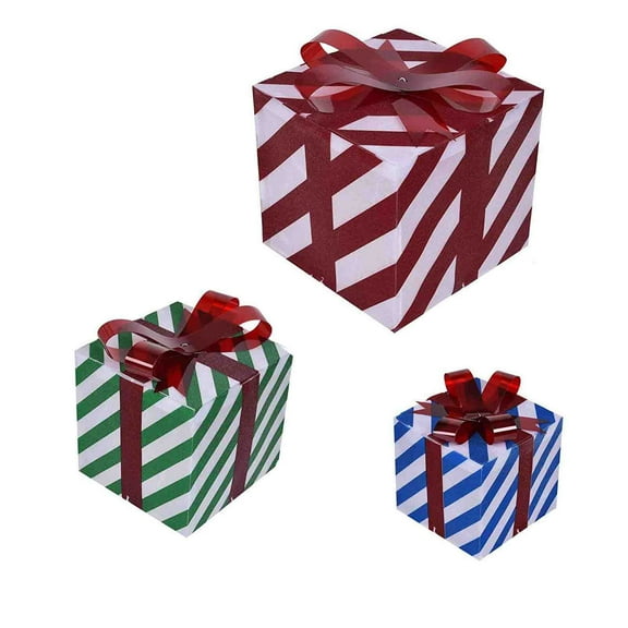 Wovilon Christmas Lighted Boxes, Set Of 3 LED Up Decor Outdoor, Up Christmas Boxes Present Decorations Outdoor Yard