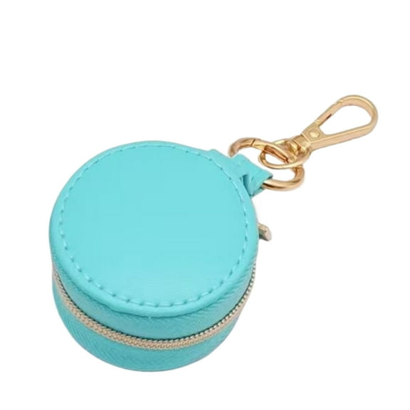 Miniature Keychain Jewelry Box Portable Rings Holder Travel Organizers Case Pendant for Women with Soft PU Leather Lining