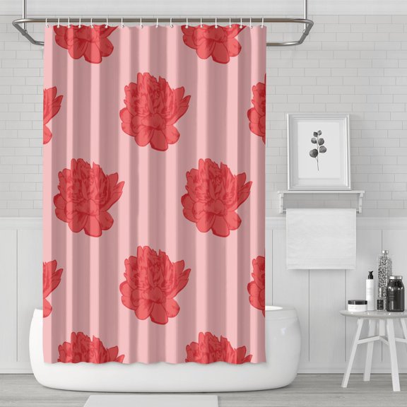 Waterproof Red Peony Flower Petals Shower Curtain 72x72 Inch Boho Style Polyester Unique Shower Curtain for Bathroom Hotel Home Decor with 12 Plastic Hooks