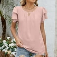 thumbnail image 2 of Woman Causal V Neck T Shirt Hollow Out Loose Fit Lightweight Blouse Short Sleeve Tees Summer Tops 2025 Trendy Tees, 2 of 9