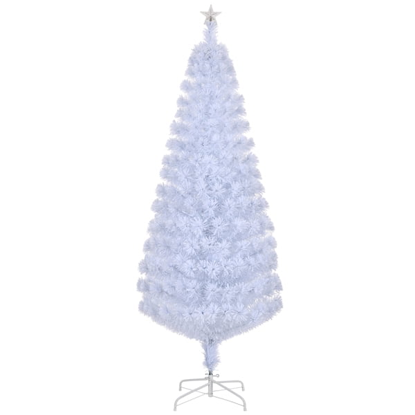 7FT White Fiber Optic Christmas Tree - 280 PVC Branch Tips, 7-Color Auto-Changing Lights, Holiday Centerpiece for Home/Living Room/Office/Entryway