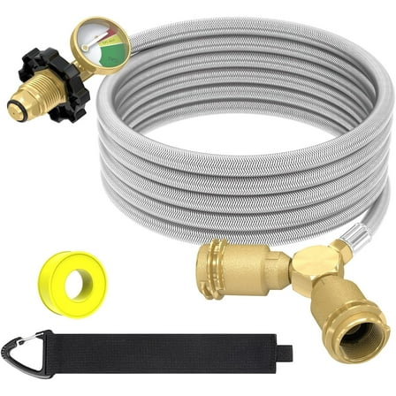 12FT Propane Hose with Propane Splitter 2 Way POL Tank Connector, Propane Y Splitter Adapter with Shut Off Valve, 2-Way LP Gas Adapter Tee Connector for 100lb Propane Tank,Heater,Camping Stove,Burner