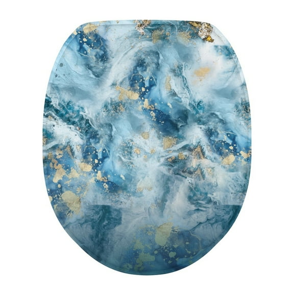 ZIATUBLE Blue Marble Stripe Toilet Lid Seat Cover Decorative Toilet Seat Covers Lids with Stretch Edges Toilet Seat Lid Covers for Home Oval Toilet Lid Covers Fits Most Toilet Lids