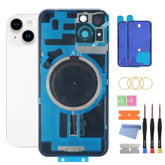 Back Glass Replacement for iPhone 14 ( 6.1- inch, ModelsA264A2632 / A2634) with Pre- InstalledAdhesive Plate /Camera Frame / Lens / Repair Tool Kit（Starlight）