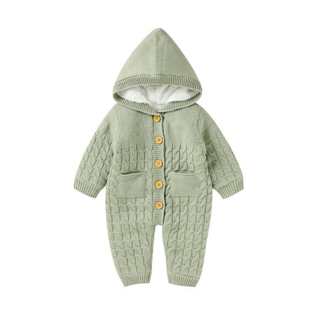 

Fanvereka Baby Winter Hooded Jumpsuit Long Sleeve Button Down Cable Knit Romper