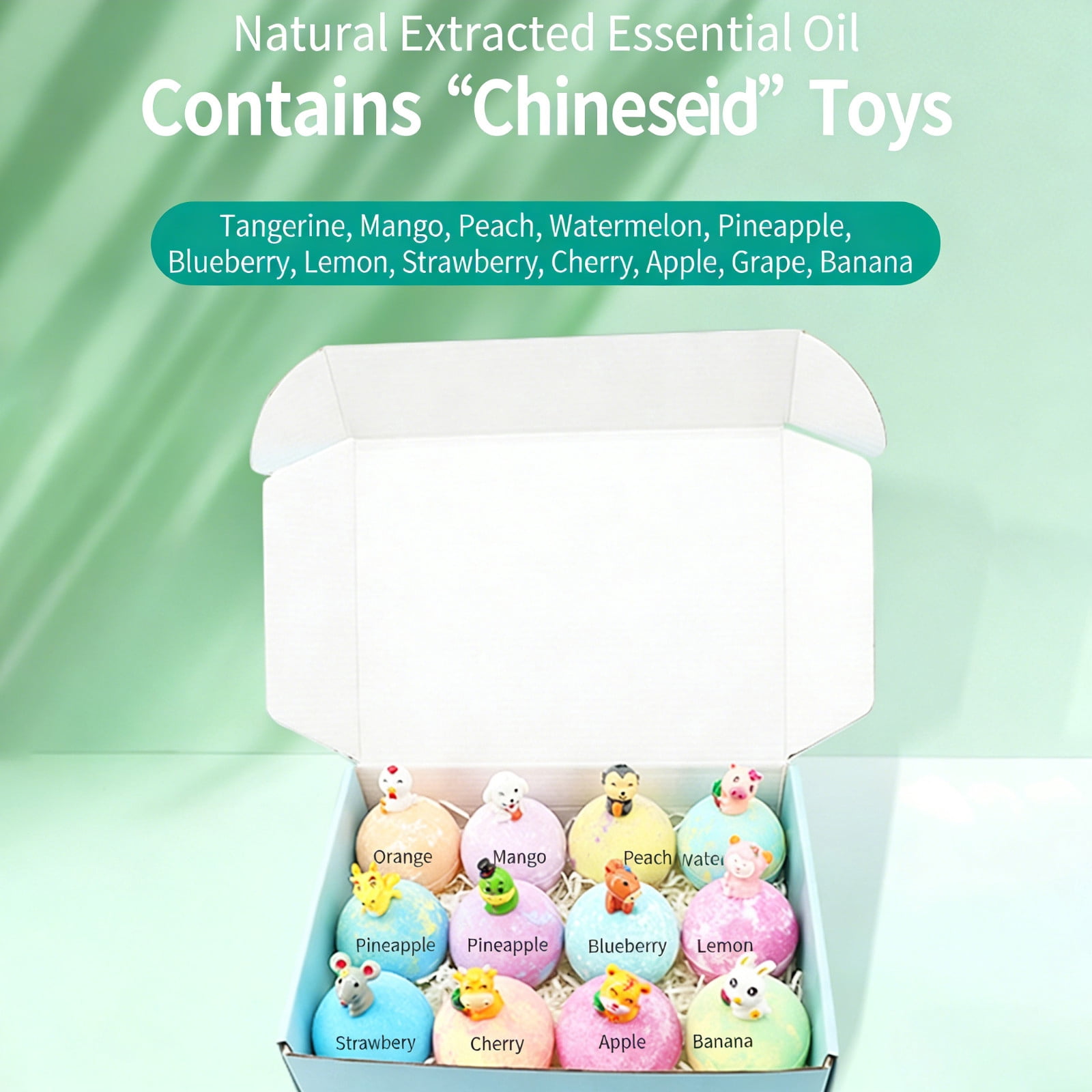 12PCs Bath Bombs with Mega Bubbles & Surprise Inside,Fizzy Bubble Bath With Animal Ornaments,Chinese Zodiac Fruity Flavor Bubble Bath Balls,Colorful Bubble Bath Fizzies for Family Relaxation