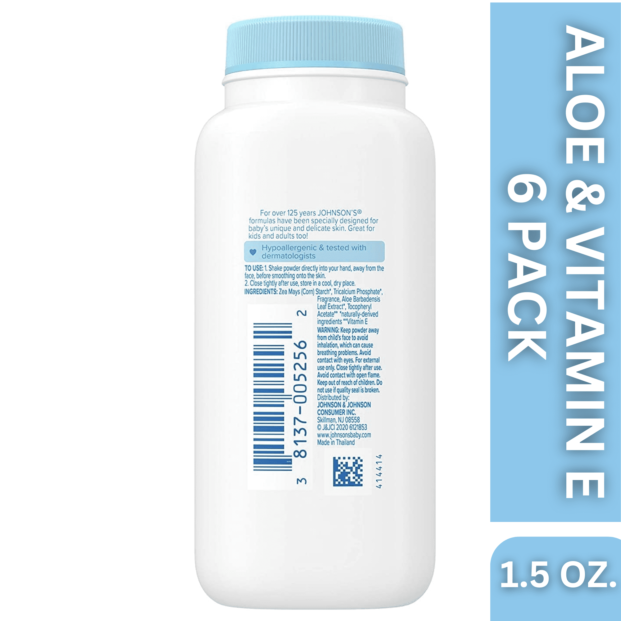 Johnson's Baby Naturally Derived Cornstarch Baby Powder with Aloe and Vitamin E for Delicate Skin, Hypoallergenic and Free of Parabens, Phthalates, and Dyes for Gentle Baby Skin Care, 1.5 oz., 12 Pack