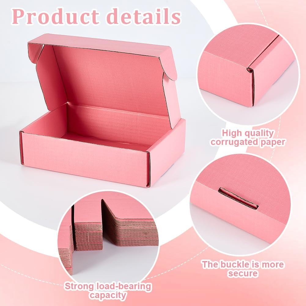 30pcs Cardboard Paper Shipping box Mailing Folding box Rectangle Pink 15x10x4cm
