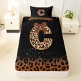 thumbnail image 3 of jejeloiu Leopard Bow tie Monogram C Twin Sheet Sets For Girls,Brown Sparkling Pattern Letter Design Bedding,3pcs, 3 of 6