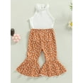 thumbnail image 3 of Arvbitana Toddler Girl Flared Pants Outfits Sleeveless Shirts Cow Print Floral Bell Bottom Set 2Pcs, 3 of 9